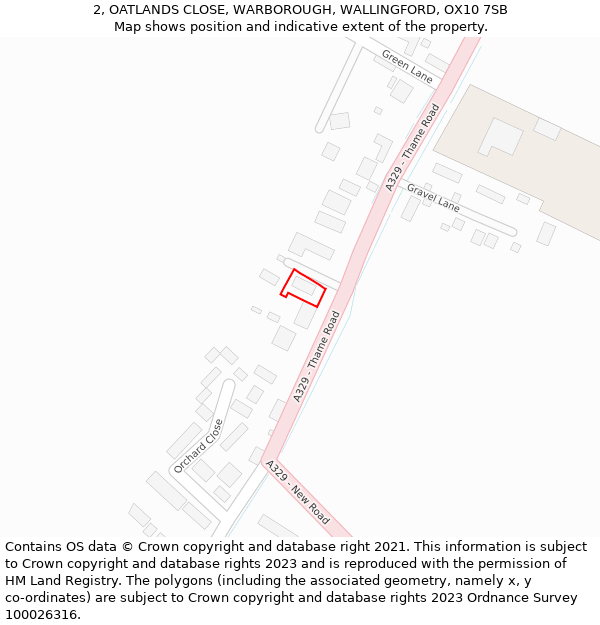 2, OATLANDS CLOSE, WARBOROUGH, WALLINGFORD, OX10 7SB: Location map and indicative extent of plot