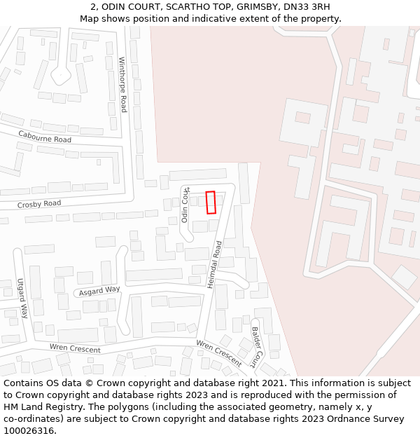 2, ODIN COURT, SCARTHO TOP, GRIMSBY, DN33 3RH: Location map and indicative extent of plot