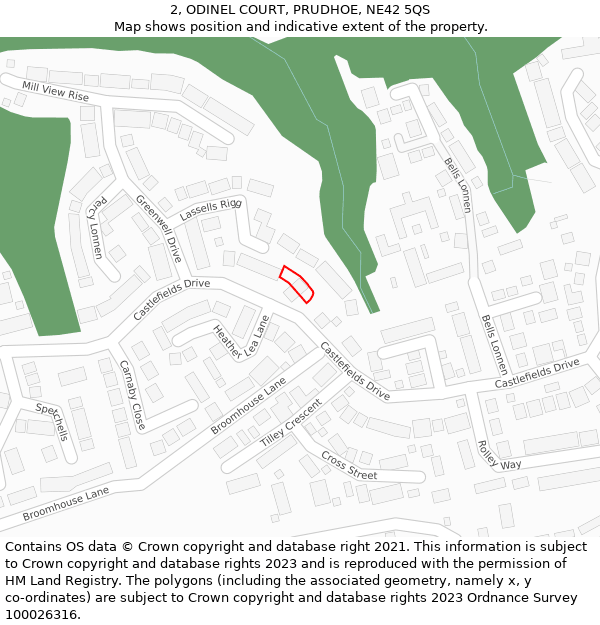 2, ODINEL COURT, PRUDHOE, NE42 5QS: Location map and indicative extent of plot