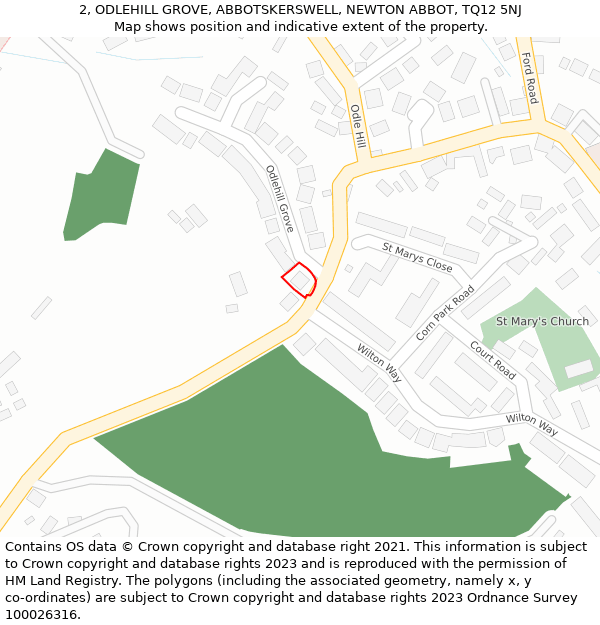 2, ODLEHILL GROVE, ABBOTSKERSWELL, NEWTON ABBOT, TQ12 5NJ: Location map and indicative extent of plot