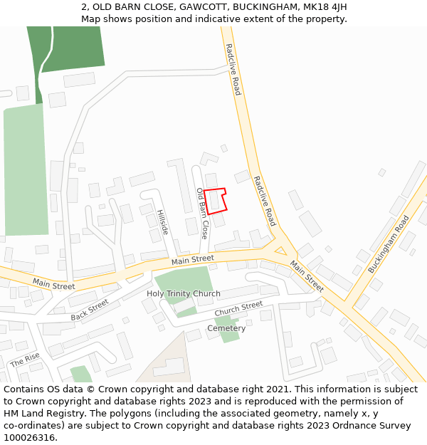 2, OLD BARN CLOSE, GAWCOTT, BUCKINGHAM, MK18 4JH: Location map and indicative extent of plot