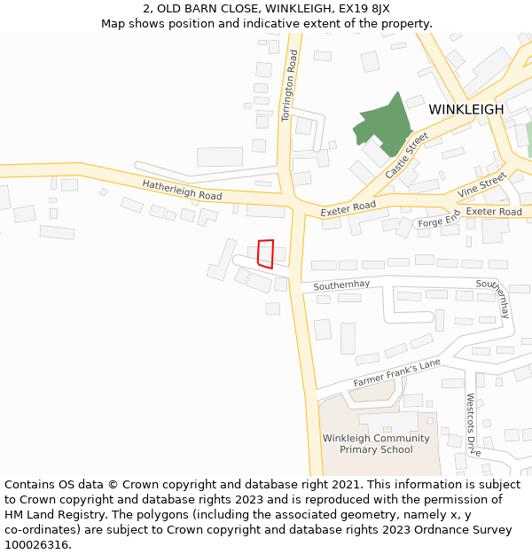 2, OLD BARN CLOSE, WINKLEIGH, EX19 8JX: Location map and indicative extent of plot