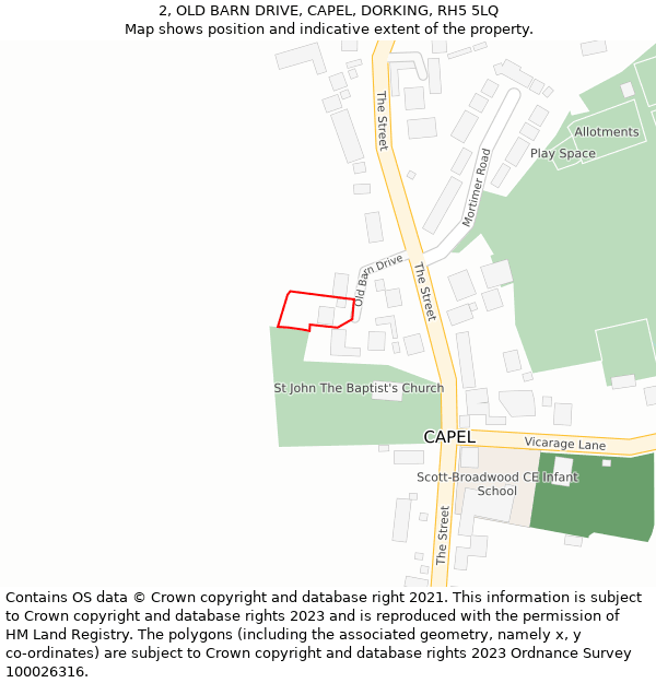 2, OLD BARN DRIVE, CAPEL, DORKING, RH5 5LQ: Location map and indicative extent of plot