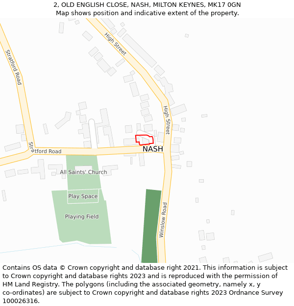 2, OLD ENGLISH CLOSE, NASH, MILTON KEYNES, MK17 0GN: Location map and indicative extent of plot