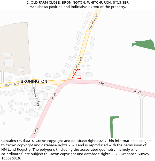 2, OLD FARM CLOSE, BRONINGTON, WHITCHURCH, SY13 3ER: Location map and indicative extent of plot