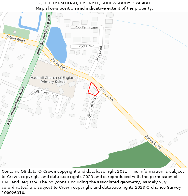 2, OLD FARM ROAD, HADNALL, SHREWSBURY, SY4 4BH: Location map and indicative extent of plot