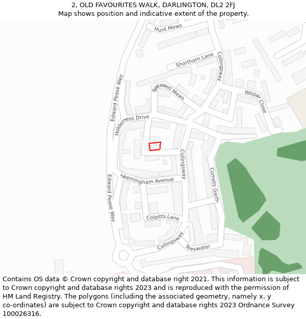 2, OLD FAVOURITES WALK, DARLINGTON, DL2 2FJ: Location map and indicative extent of plot