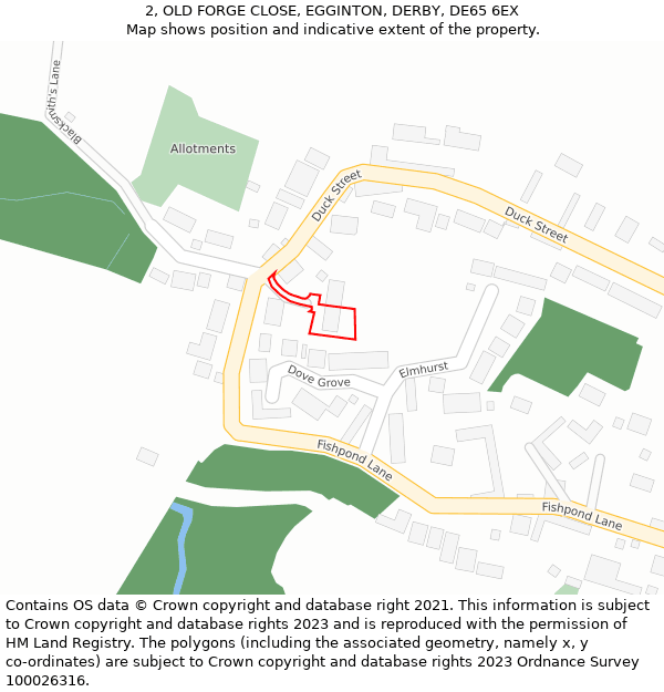 2, OLD FORGE CLOSE, EGGINTON, DERBY, DE65 6EX: Location map and indicative extent of plot