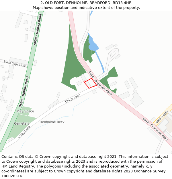 2, OLD FORT, DENHOLME, BRADFORD, BD13 4HR: Location map and indicative extent of plot