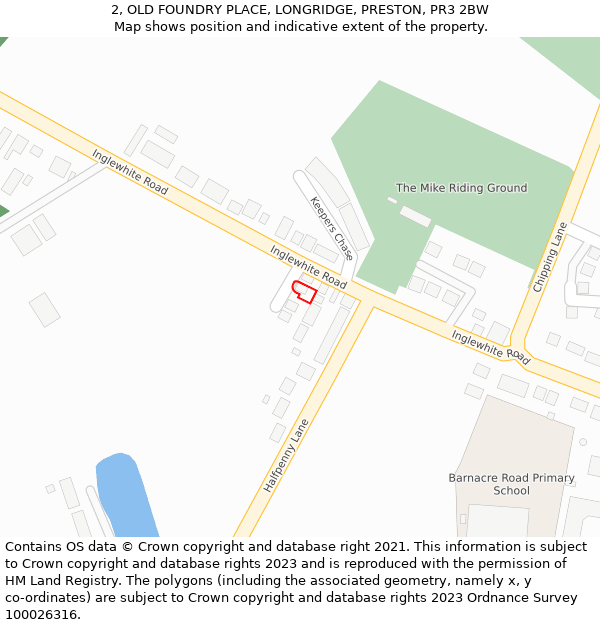 2, OLD FOUNDRY PLACE, LONGRIDGE, PRESTON, PR3 2BW: Location map and indicative extent of plot