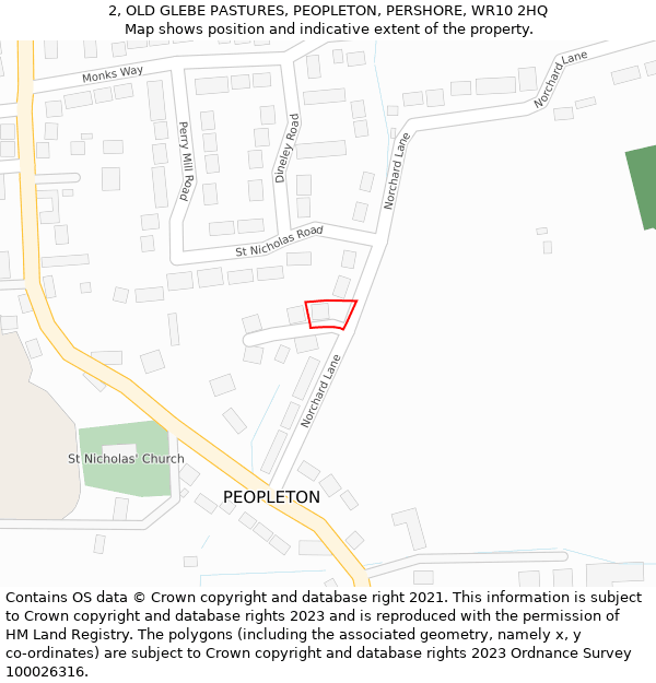 2, OLD GLEBE PASTURES, PEOPLETON, PERSHORE, WR10 2HQ: Location map and indicative extent of plot