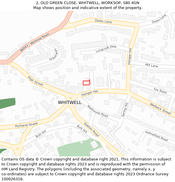 2, OLD GREEN CLOSE, WHITWELL, WORKSOP, S80 4GN: Location map and indicative extent of plot