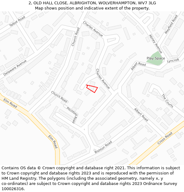 2, OLD HALL CLOSE, ALBRIGHTON, WOLVERHAMPTON, WV7 3LG: Location map and indicative extent of plot