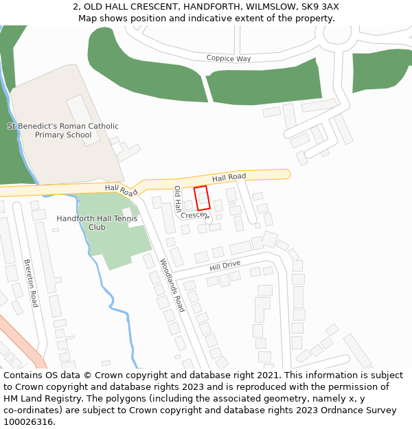 2, OLD HALL CRESCENT, HANDFORTH, WILMSLOW, SK9 3AX: Location map and indicative extent of plot