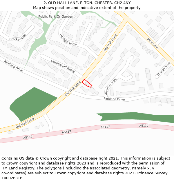 2, OLD HALL LANE, ELTON, CHESTER, CH2 4NY: Location map and indicative extent of plot