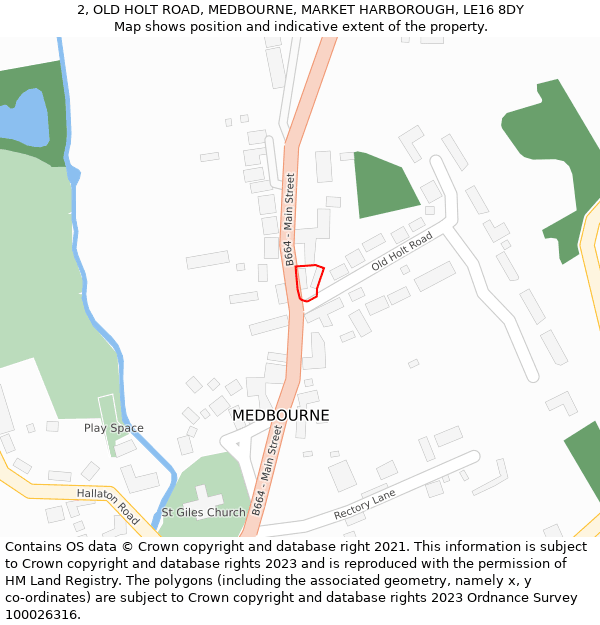 2, OLD HOLT ROAD, MEDBOURNE, MARKET HARBOROUGH, LE16 8DY: Location map and indicative extent of plot