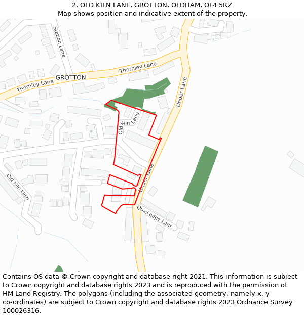 2, OLD KILN LANE, GROTTON, OLDHAM, OL4 5RZ: Location map and indicative extent of plot