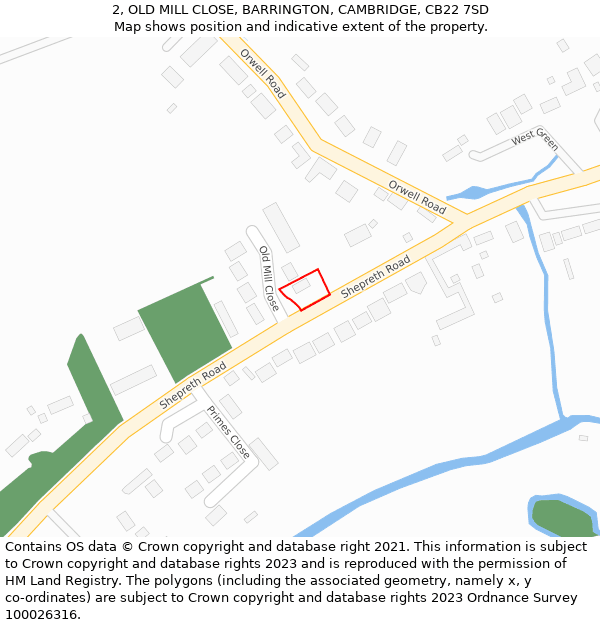 2, OLD MILL CLOSE, BARRINGTON, CAMBRIDGE, CB22 7SD: Location map and indicative extent of plot