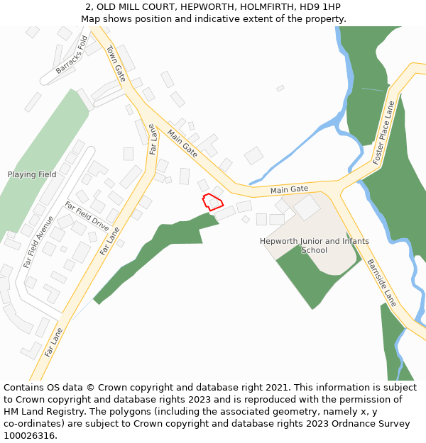 2, OLD MILL COURT, HEPWORTH, HOLMFIRTH, HD9 1HP: Location map and indicative extent of plot