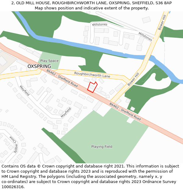 2, OLD MILL HOUSE, ROUGHBIRCHWORTH LANE, OXSPRING, SHEFFIELD, S36 8AP: Location map and indicative extent of plot