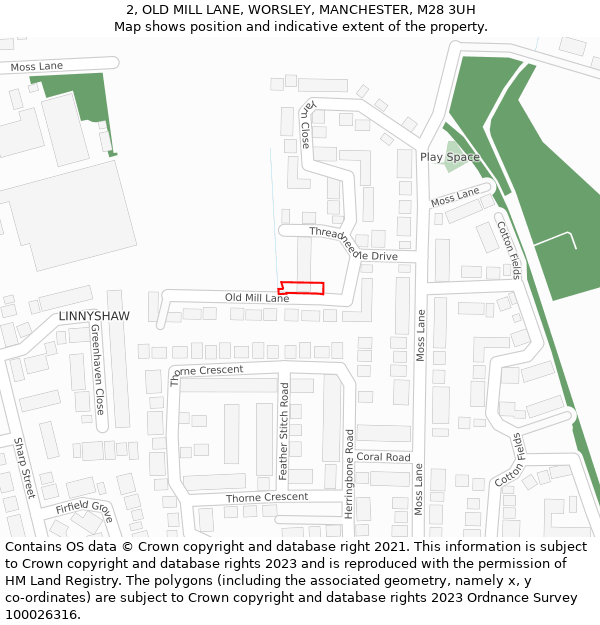 2, OLD MILL LANE, WORSLEY, MANCHESTER, M28 3UH: Location map and indicative extent of plot