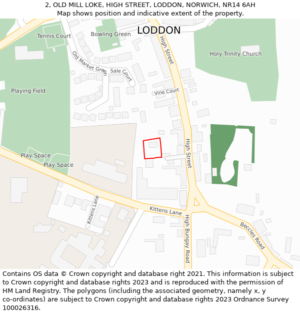 2, OLD MILL LOKE, HIGH STREET, LODDON, NORWICH, NR14 6AH: Location map and indicative extent of plot