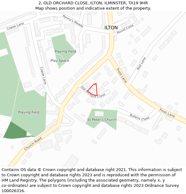 2, OLD ORCHARD CLOSE, ILTON, ILMINSTER, TA19 9HR: Location map and indicative extent of plot