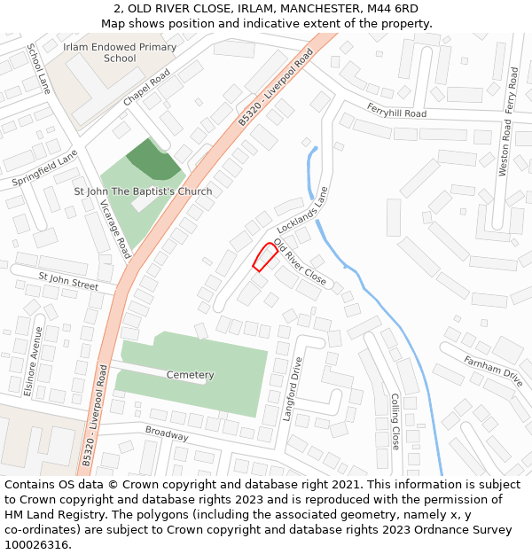 2, OLD RIVER CLOSE, IRLAM, MANCHESTER, M44 6RD: Location map and indicative extent of plot