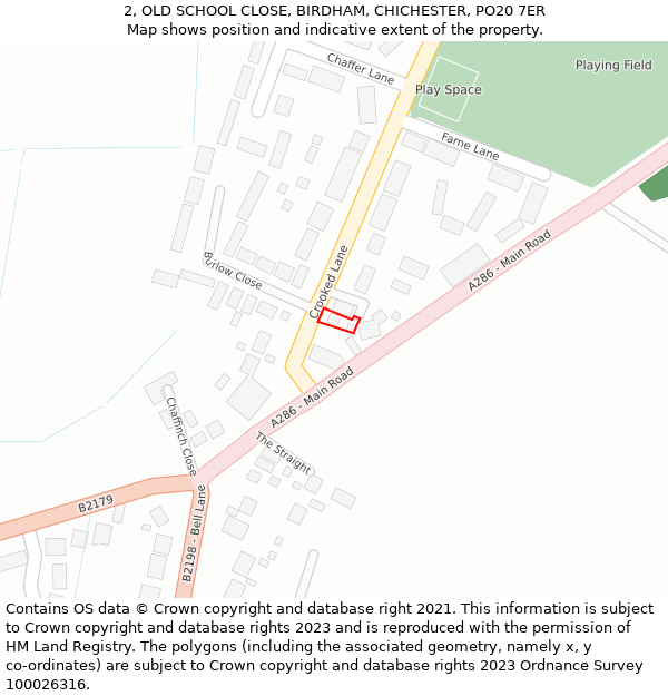 2, OLD SCHOOL CLOSE, BIRDHAM, CHICHESTER, PO20 7ER: Location map and indicative extent of plot