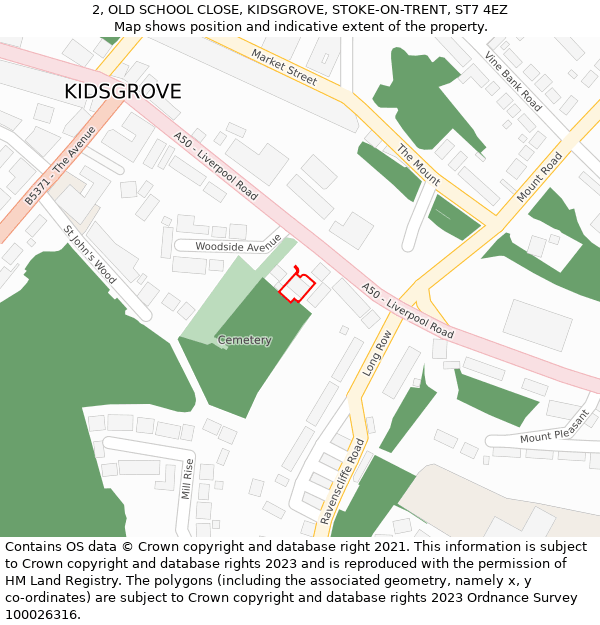 2, OLD SCHOOL CLOSE, KIDSGROVE, STOKE-ON-TRENT, ST7 4EZ: Location map and indicative extent of plot