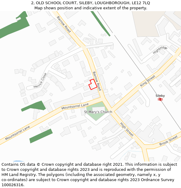 2, OLD SCHOOL COURT, SILEBY, LOUGHBOROUGH, LE12 7LQ: Location map and indicative extent of plot