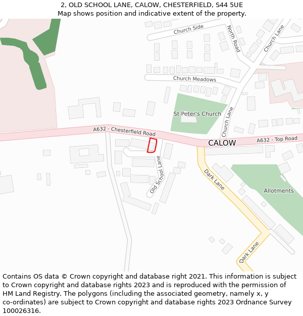 2, OLD SCHOOL LANE, CALOW, CHESTERFIELD, S44 5UE: Location map and indicative extent of plot