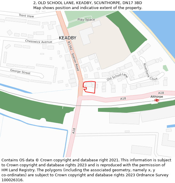 2, OLD SCHOOL LANE, KEADBY, SCUNTHORPE, DN17 3BD: Location map and indicative extent of plot