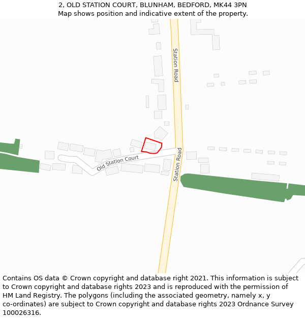 2, OLD STATION COURT, BLUNHAM, BEDFORD, MK44 3PN: Location map and indicative extent of plot