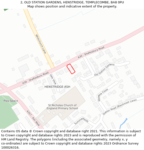 2, OLD STATION GARDENS, HENSTRIDGE, TEMPLECOMBE, BA8 0PU: Location map and indicative extent of plot