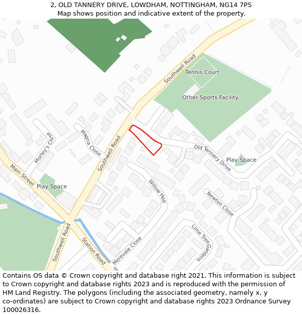 2, OLD TANNERY DRIVE, LOWDHAM, NOTTINGHAM, NG14 7PS: Location map and indicative extent of plot