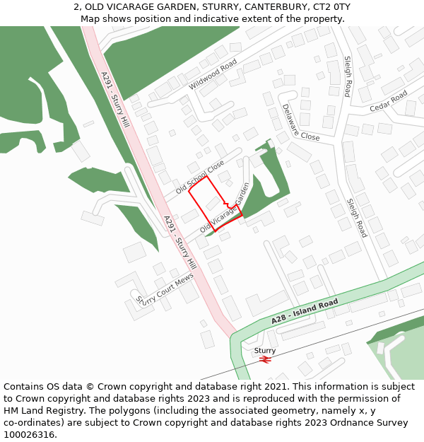 2, OLD VICARAGE GARDEN, STURRY, CANTERBURY, CT2 0TY: Location map and indicative extent of plot