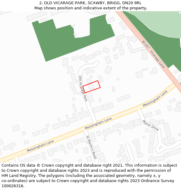 2, OLD VICARAGE PARK, SCAWBY, BRIGG, DN20 9RL: Location map and indicative extent of plot