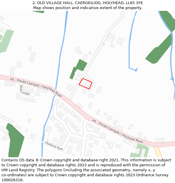 2, OLD VILLAGE HALL, CAERGEILIOG, HOLYHEAD, LL65 3YE: Location map and indicative extent of plot