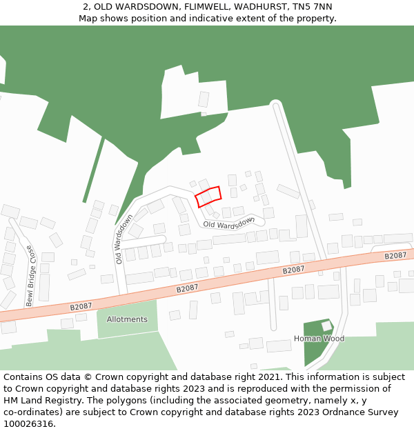 2, OLD WARDSDOWN, FLIMWELL, WADHURST, TN5 7NN: Location map and indicative extent of plot