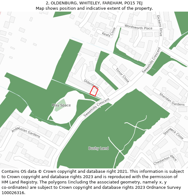 2, OLDENBURG, WHITELEY, FAREHAM, PO15 7EJ: Location map and indicative extent of plot