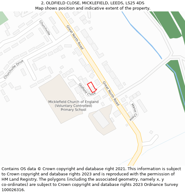2, OLDFIELD CLOSE, MICKLEFIELD, LEEDS, LS25 4DS: Location map and indicative extent of plot
