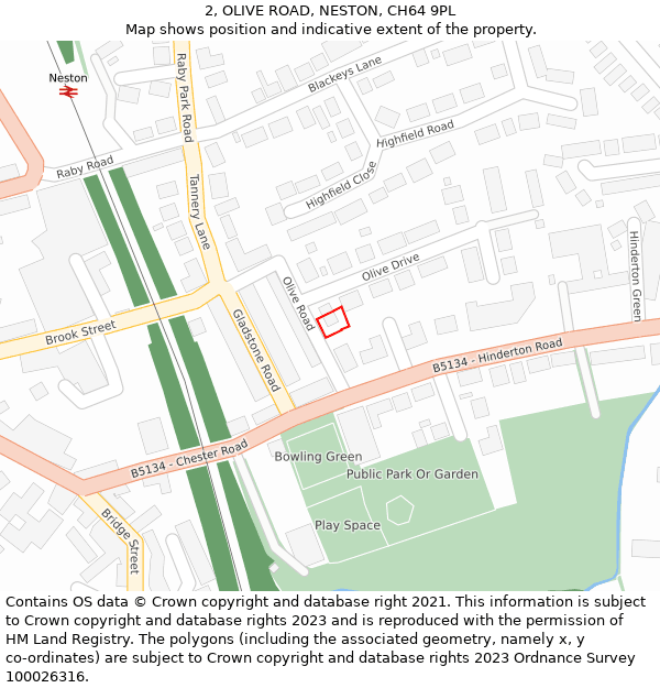 2, OLIVE ROAD, NESTON, CH64 9PL: Location map and indicative extent of plot