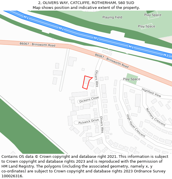 2, OLIVERS WAY, CATCLIFFE, ROTHERHAM, S60 5UD: Location map and indicative extent of plot
