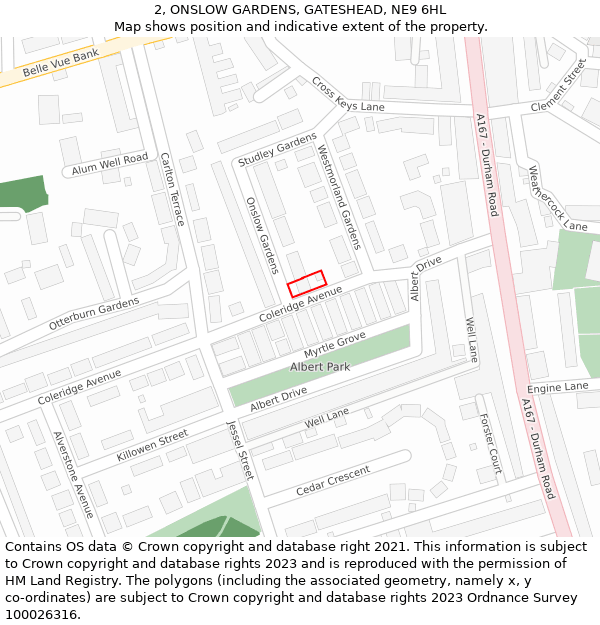 2, ONSLOW GARDENS, GATESHEAD, NE9 6HL: Location map and indicative extent of plot