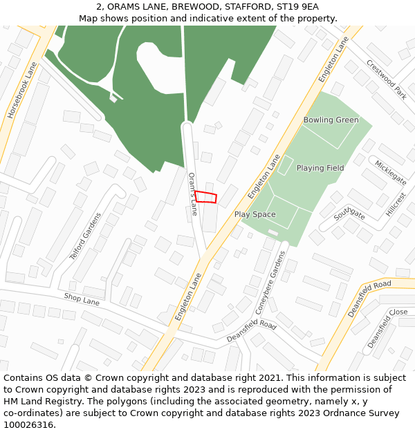 2, ORAMS LANE, BREWOOD, STAFFORD, ST19 9EA: Location map and indicative extent of plot