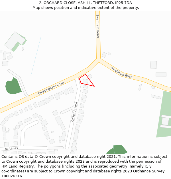 2, ORCHARD CLOSE, ASHILL, THETFORD, IP25 7DA: Location map and indicative extent of plot