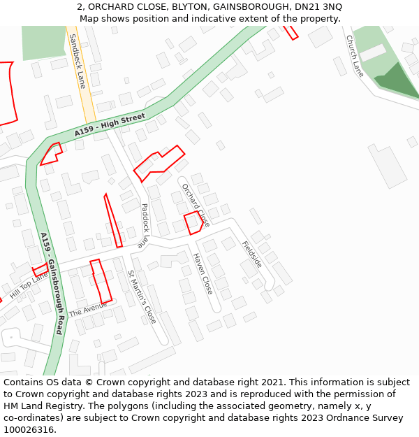 2, ORCHARD CLOSE, BLYTON, GAINSBOROUGH, DN21 3NQ: Location map and indicative extent of plot