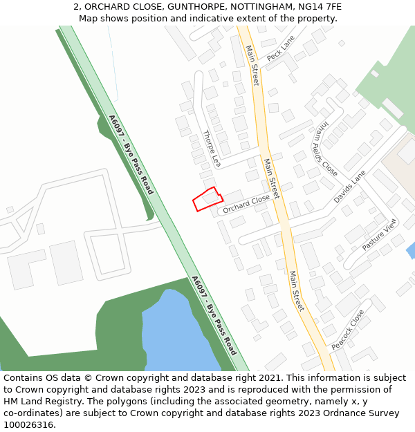 2, ORCHARD CLOSE, GUNTHORPE, NOTTINGHAM, NG14 7FE: Location map and indicative extent of plot