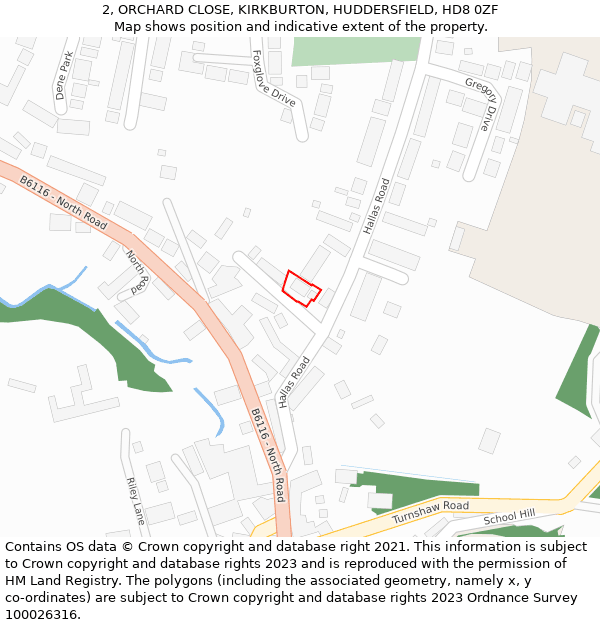 2, ORCHARD CLOSE, KIRKBURTON, HUDDERSFIELD, HD8 0ZF: Location map and indicative extent of plot